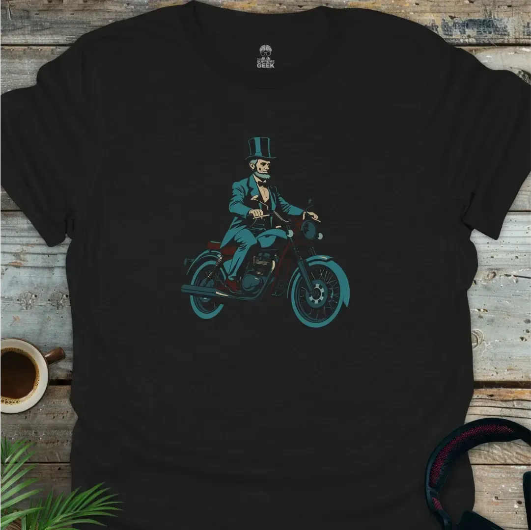Abe Rides Again - Geek T-Shirt - Black