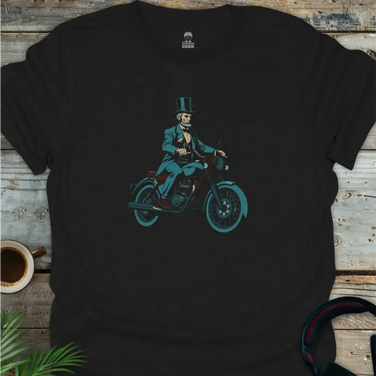 Abe Rides Again - Geek T-Shirt - Black