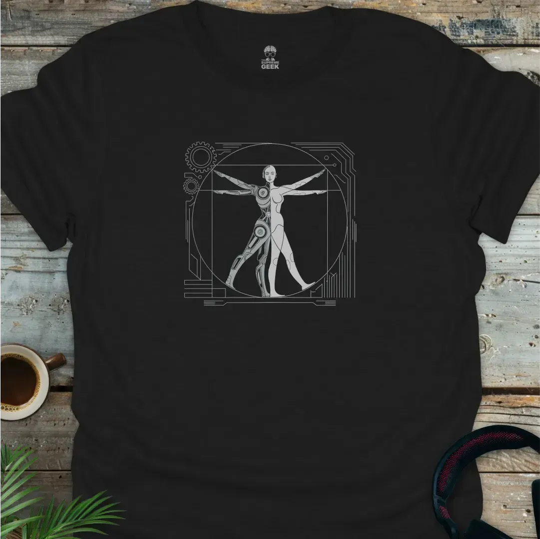 Vitruvian Android (Leonardo Da Vinci) - Geek T-Shirt - Black