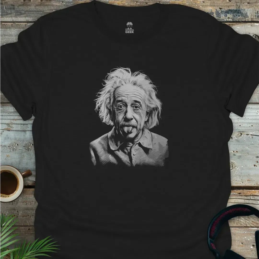 Einstein Sticking Tongue Out - Geek T-Shirt - Black