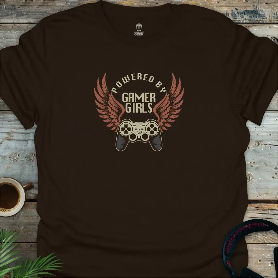 Powered By Gamer Girls - Geek T-Shirt - Dark Chocolate