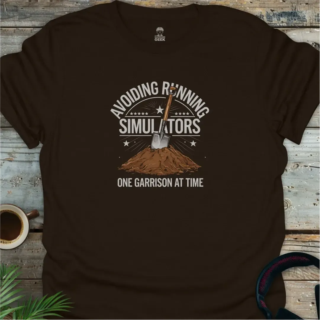 Avoiding Running Simulators - Geek T-Shirt - Dark Chocolate