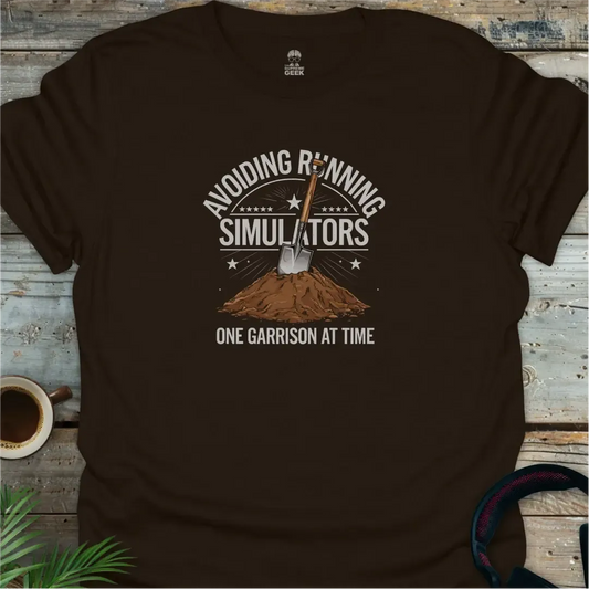 Avoiding Running Simulators - Geek T-Shirt - Dark Chocolate