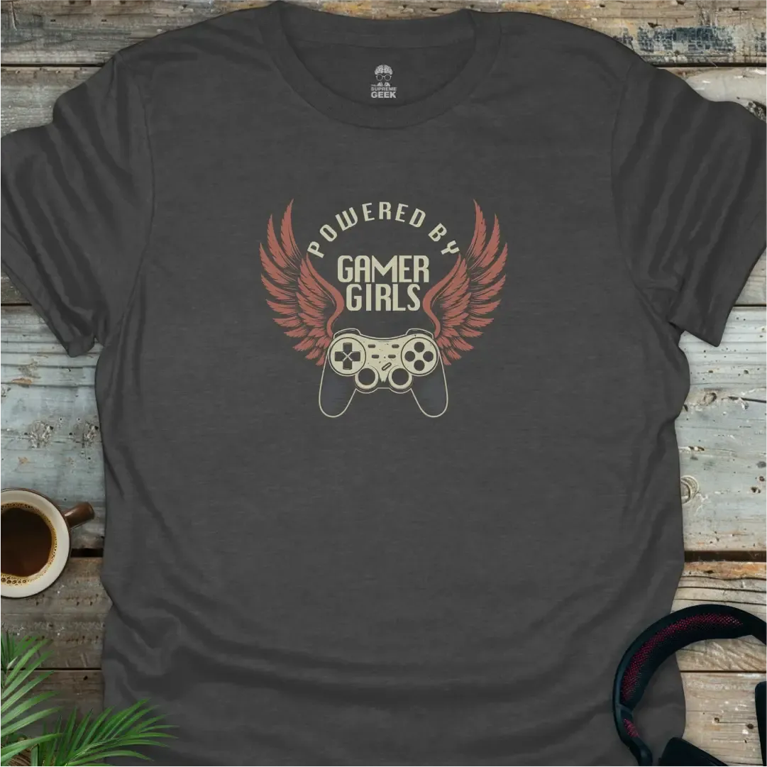 Powered By Gamer Girls - Geek T-Shirt - Dark Heather