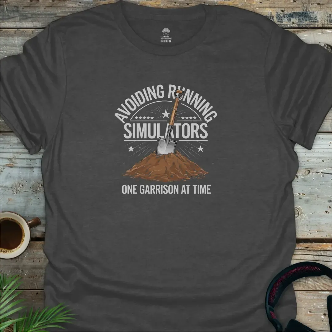 Avoiding Running Simulators - Geek T-Shirt - Dark Heather