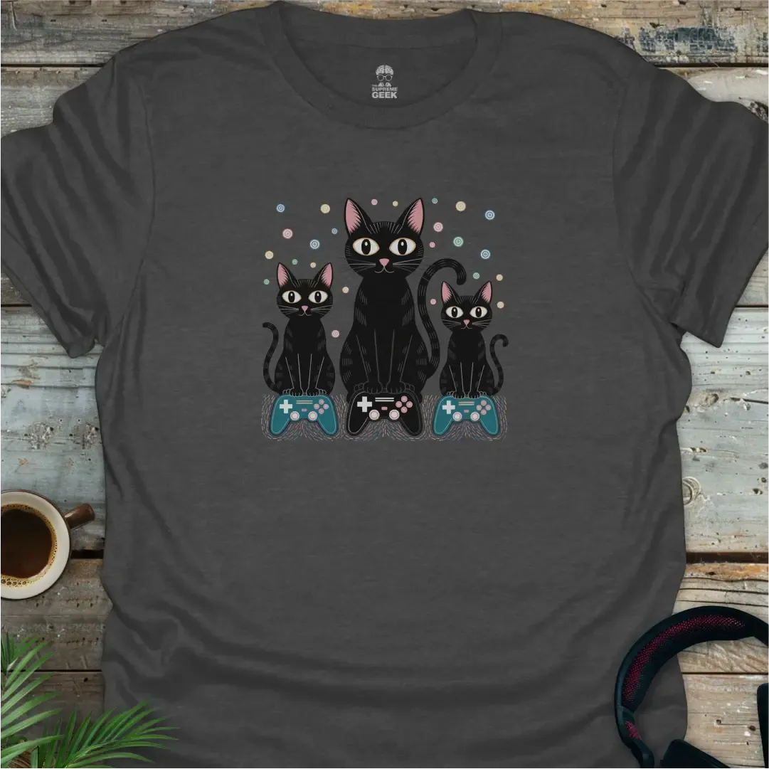 Gaming Gangster Kitties - Geek T-Shirt - Dark Heather