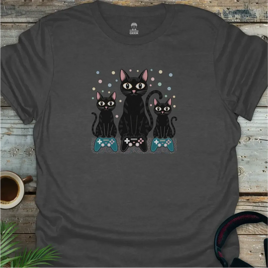 Gaming Gangster Kitties - Geek T-Shirt - Dark Heather