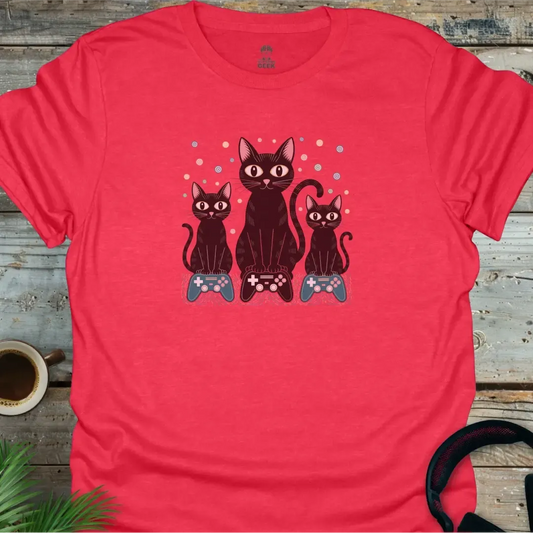 Gaming Gangster Kitties - Geek T-Shirt - Heather Red