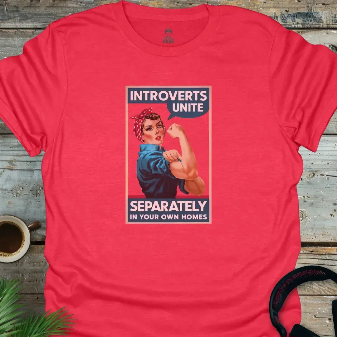 Introverts Unite - Geek T-Shirt - Heather Red