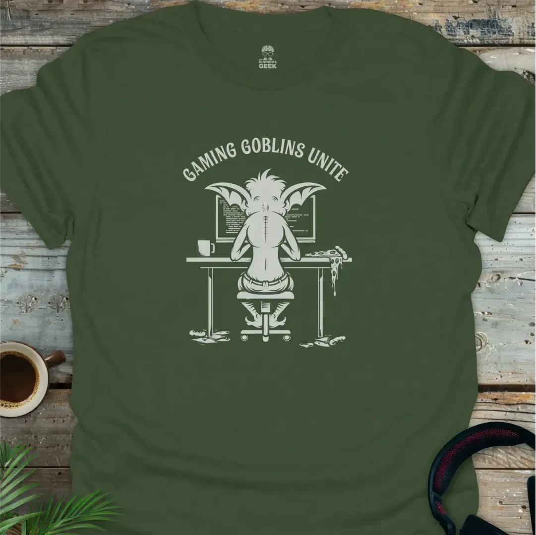 Gaming Goblins Unite - Geek T-Shirt - Military Green