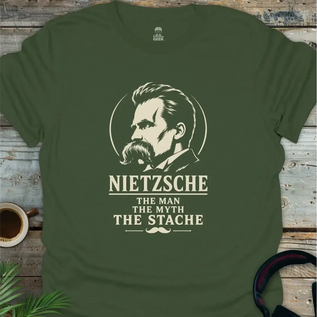 Nietzsche The Stache - Geek T-Shirt - Military Green