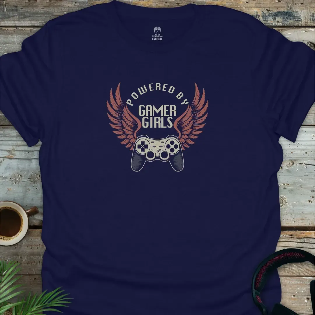 Powered By Gamer Girls - Geek T-Shirt - Navy