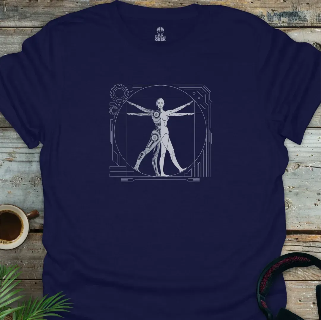 Vitruvian Android (Leonardo Da Vinci) - Geek T-Shirt - Navy