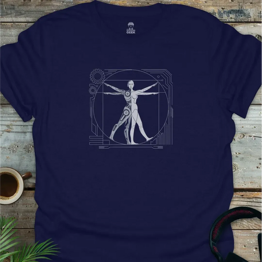 Vitruvian Android (Leonardo Da Vinci) - Geek T-Shirt - Navy