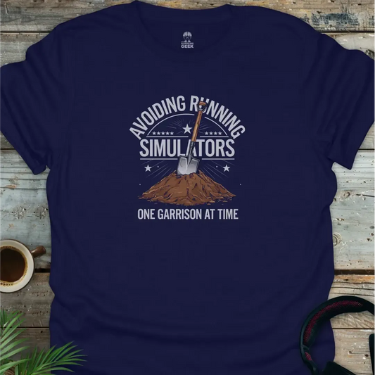 Avoiding Running Simulators - Geek T-Shirt - Navy