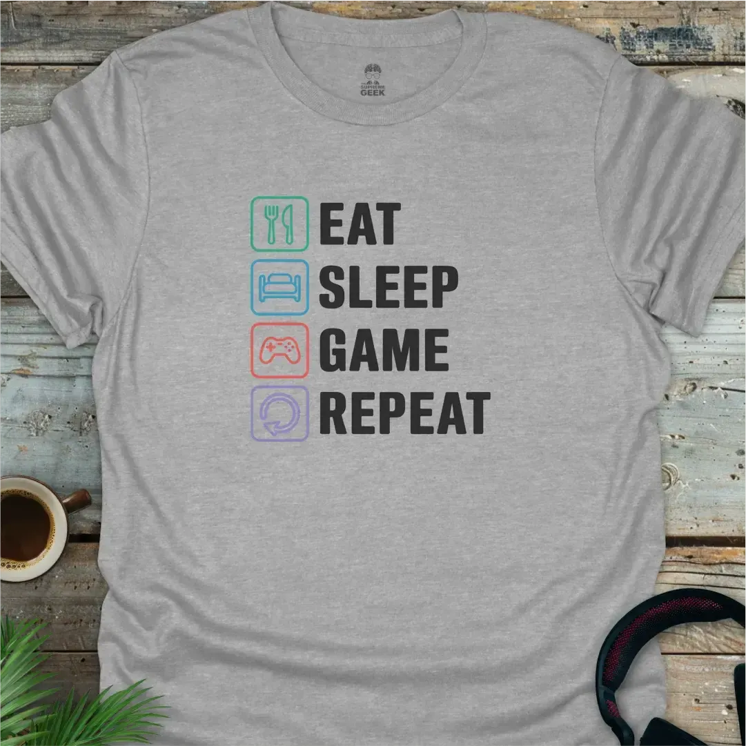 Eat. Sleep. Game. Repeat. - Geek T-Shirt - Sport Grey