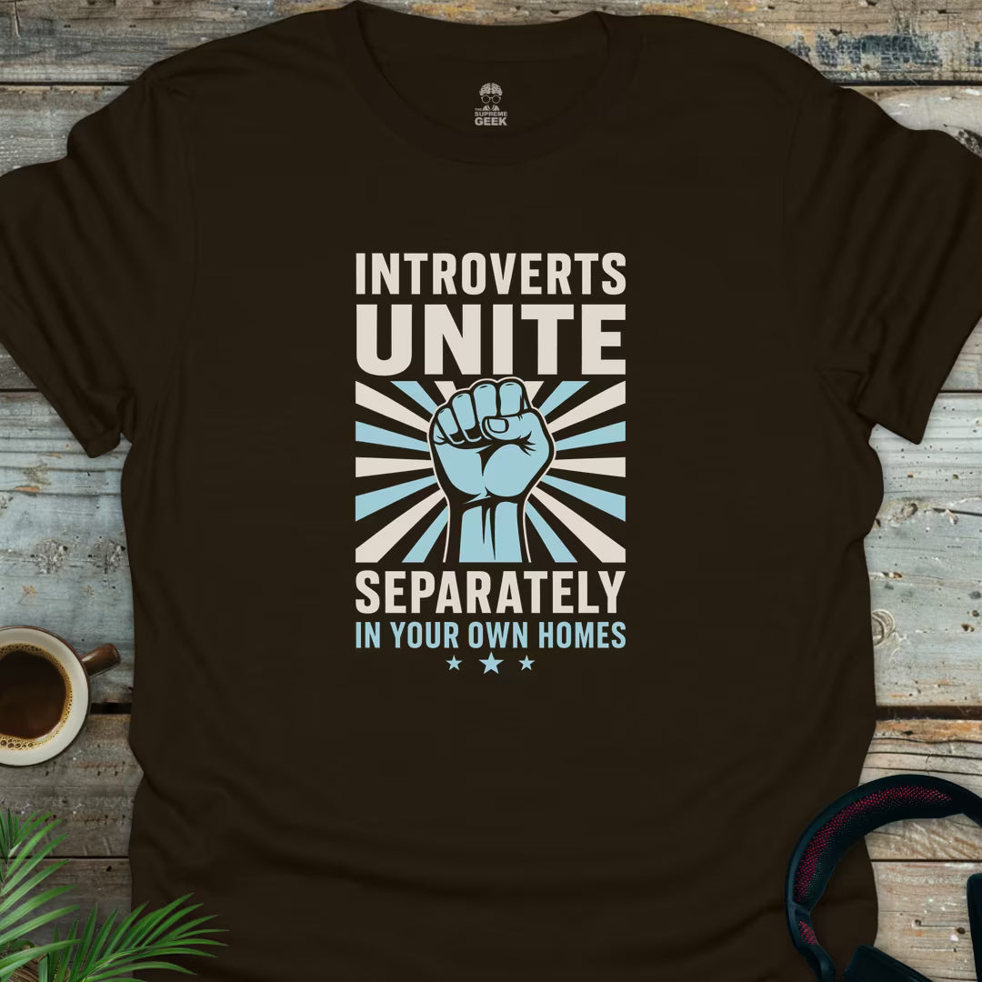 Introverts Unite Blue - Geek T-Shirt - Dark Chocolate