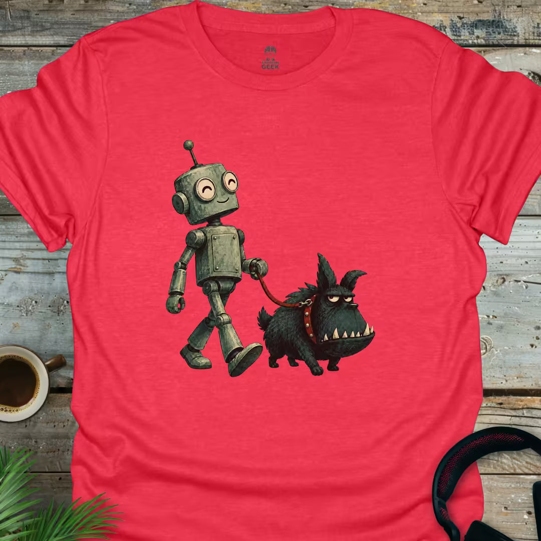 Dog Walking Robot - Geek T-Shirt - Heather Red