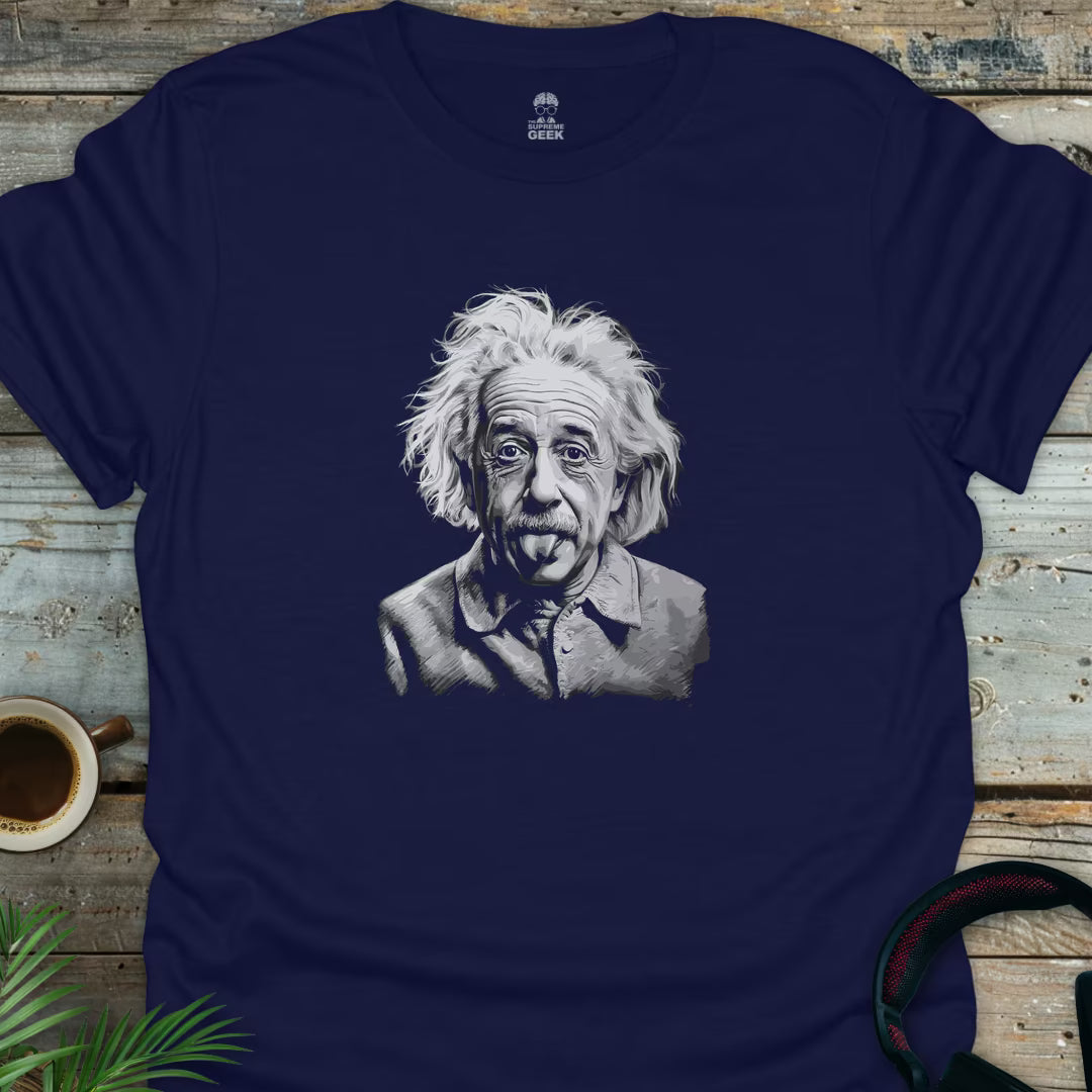 Einstein Sticking Tongue Out - Geek T-Shirt - Navy