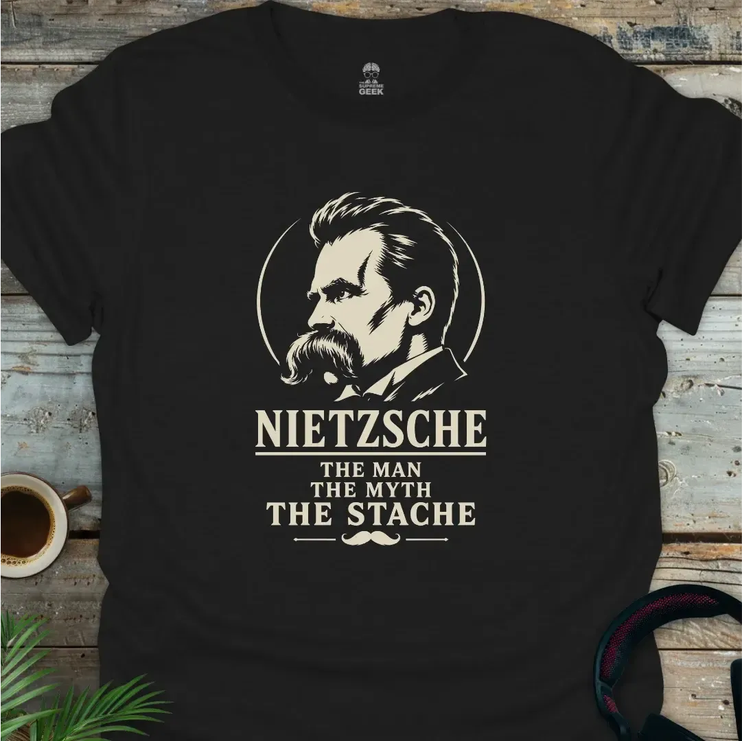 Nietzsche The Stache - Geek T-Shirt - Black