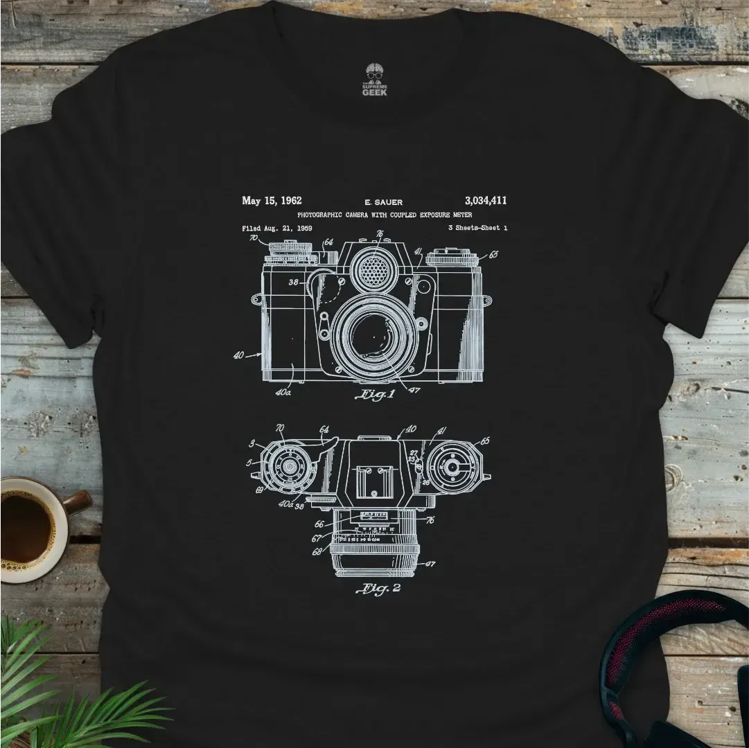 1962 Sauer Camera Patent- Geek T-Shirt - Black