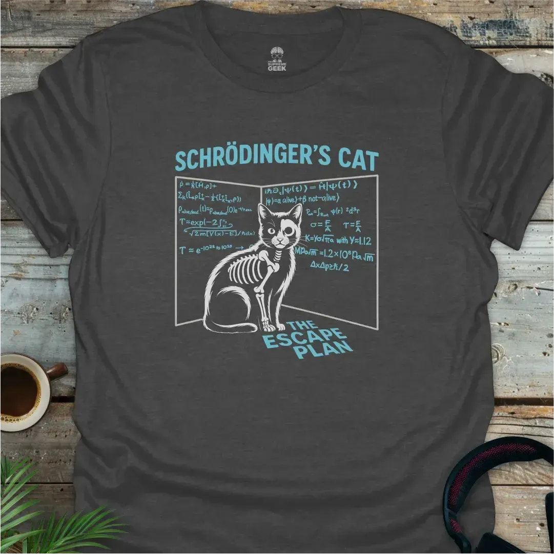 Schrödinger's Cat - The Escape Plan - Geek T-Shirt - Dark Heather