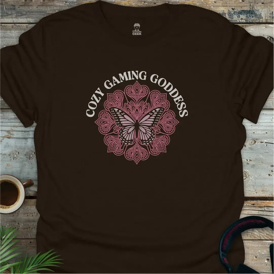 Cozy Gamer Goddess - Geek T-Shirt - Dark Chocolate