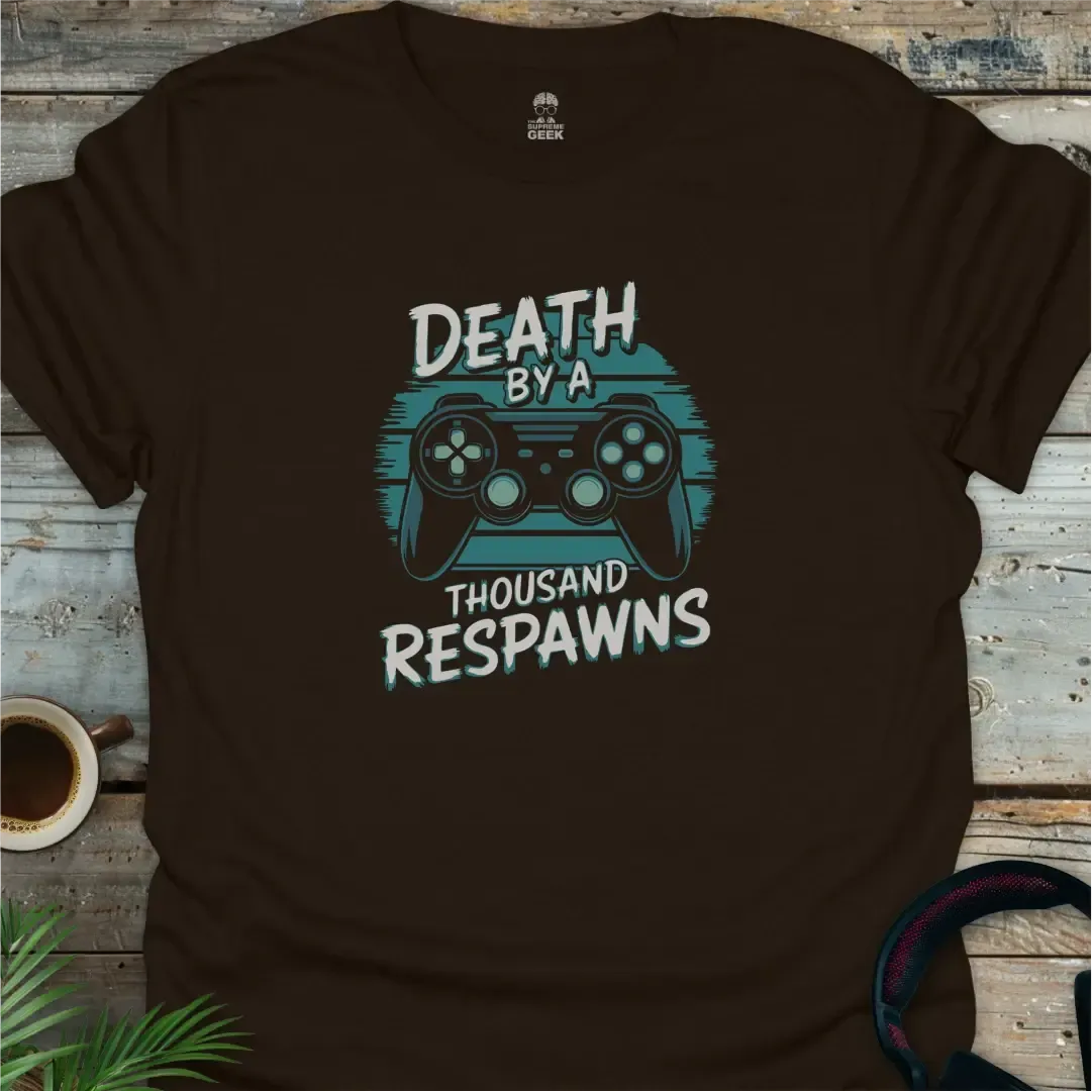 Death By A Thousand Respawns - Geek T-Shirt - Dark Chocolate