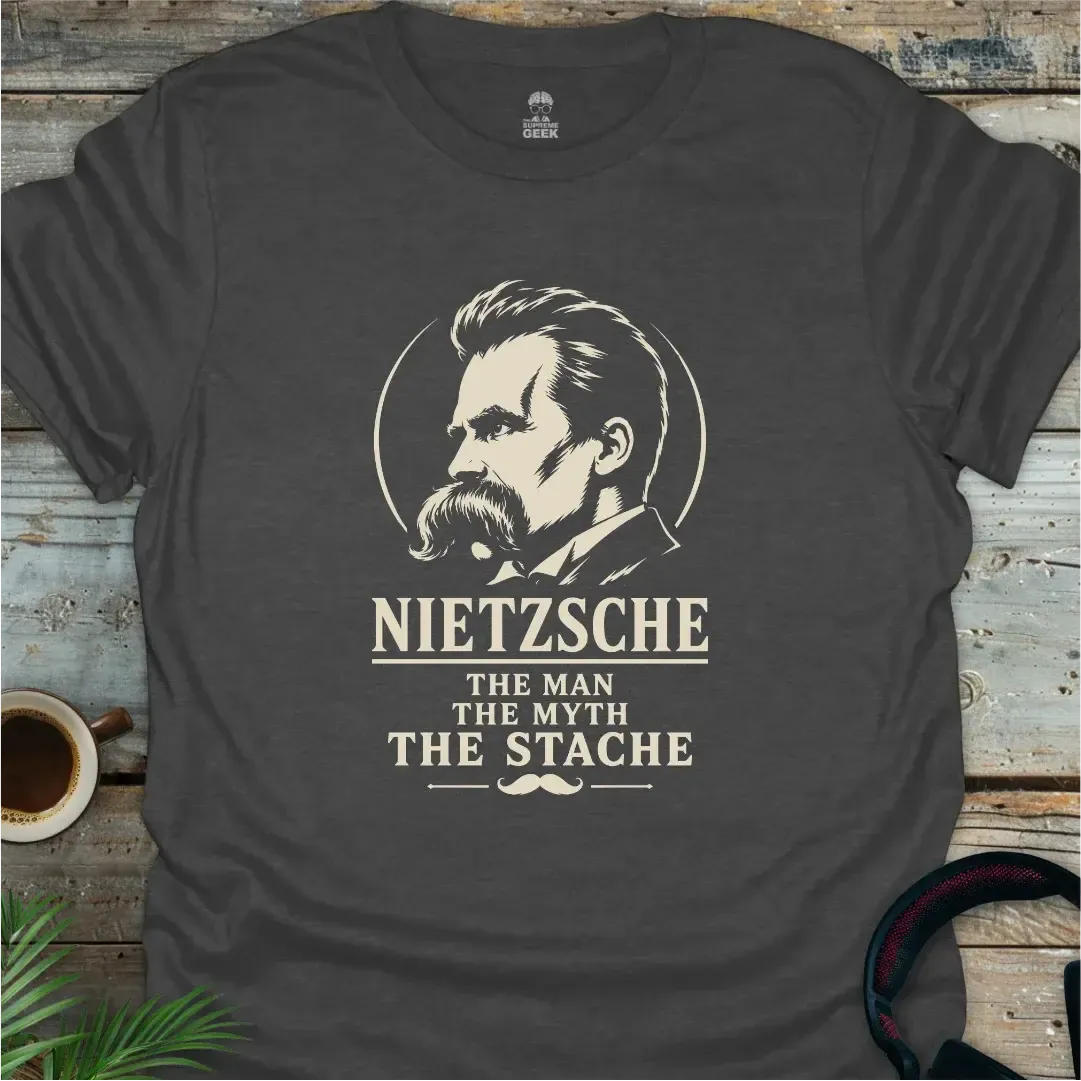 Nietzsche The Stache - Geek T-Shirt - Dark Heather