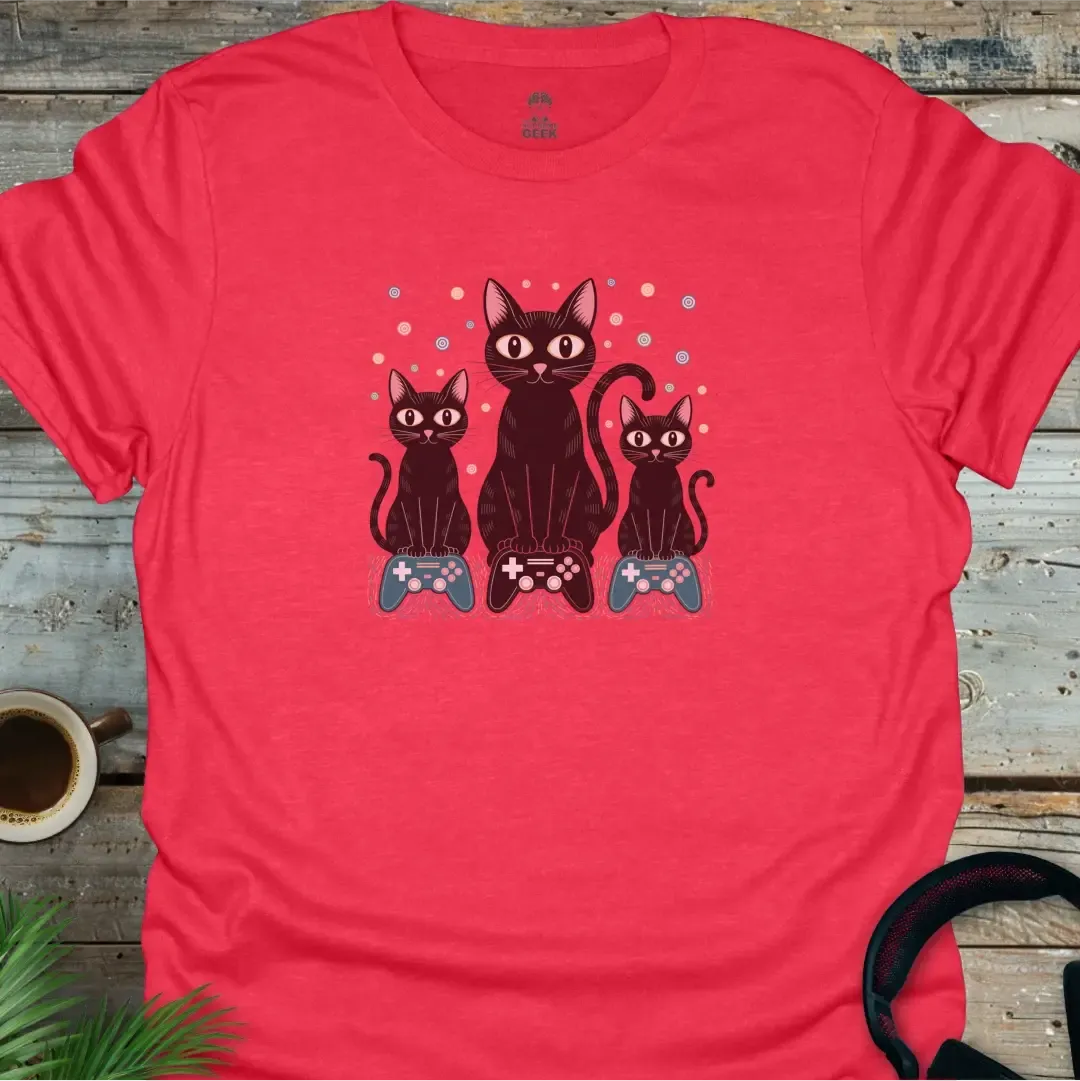 Gaming Gangster Kitties - Geek T-Shirt - Heather Red