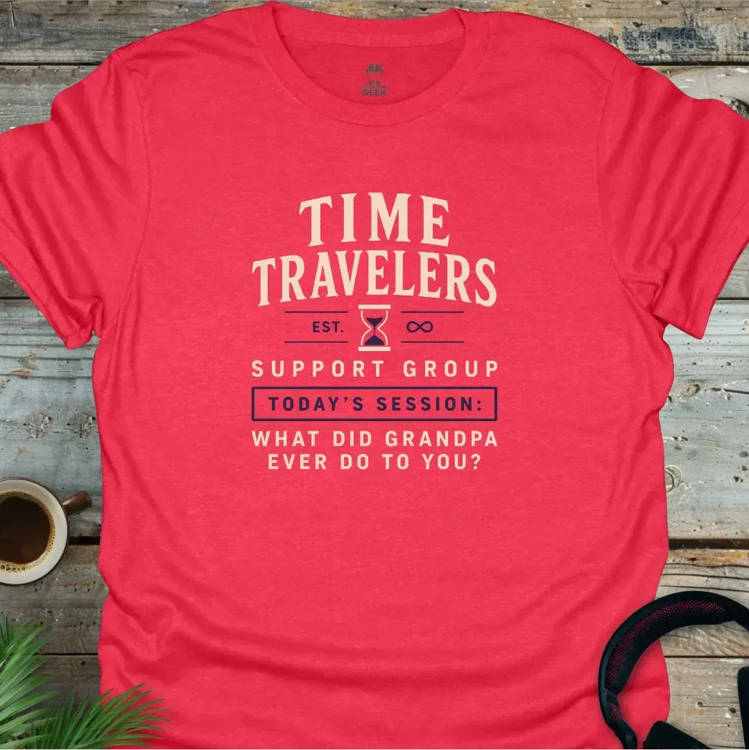 Time Travelers Support Group - Geek T-Shirt - Heather Red