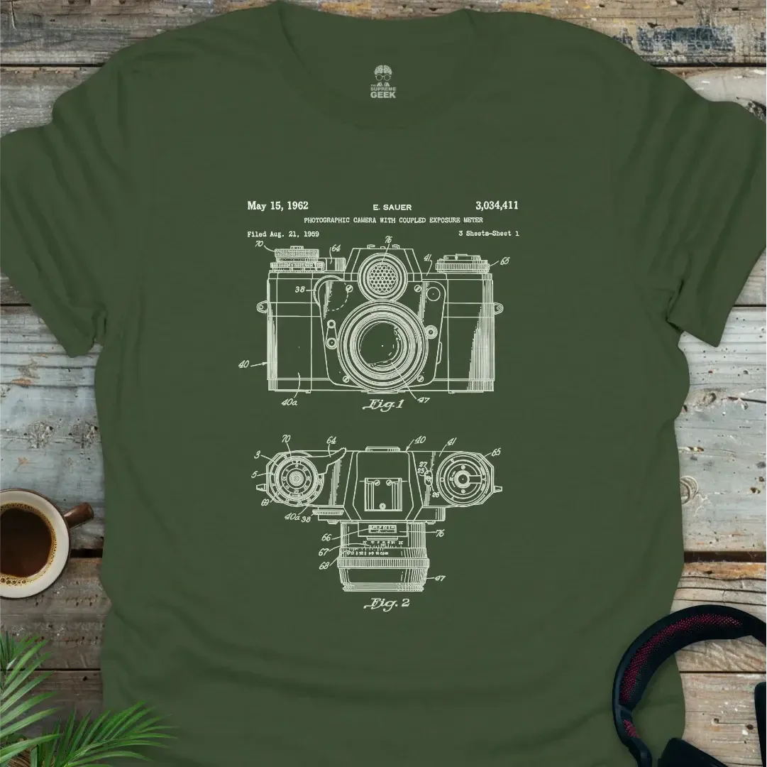 1962 Sauer Camera Patent- Geek T-Shirt - Military Green