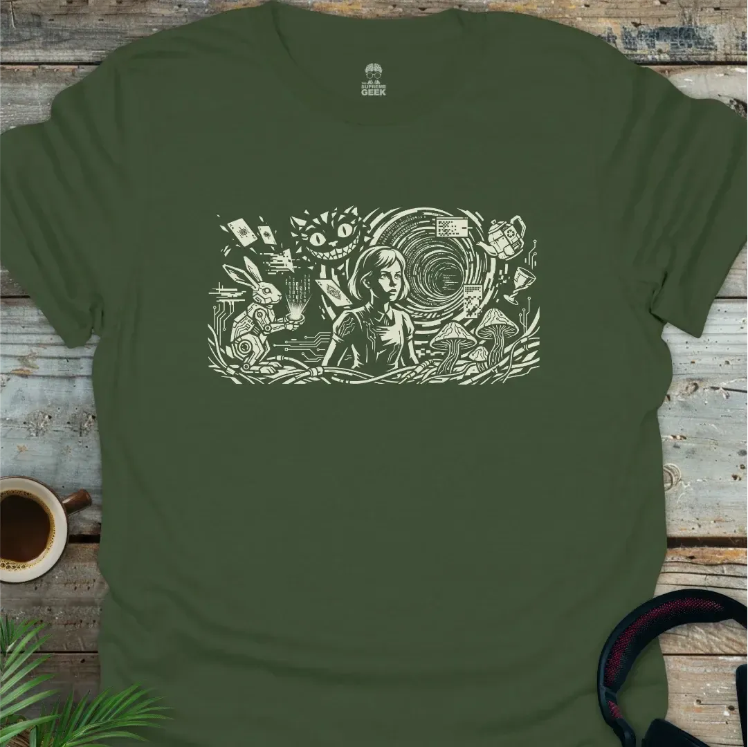 Alice In Cyberland - Geek T-Shirt - Military Green