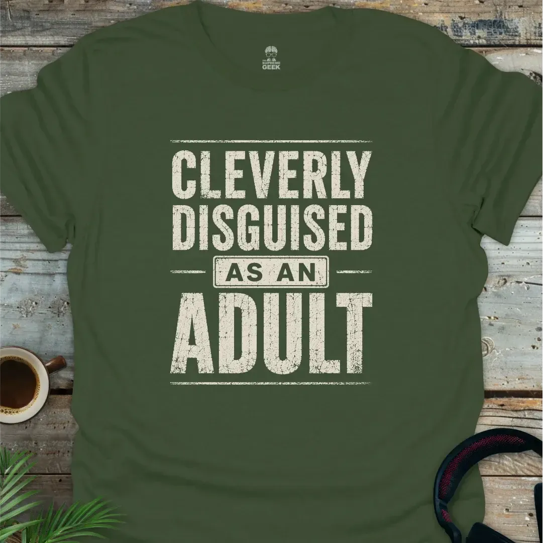 Cleverly Disguised As An Adult - Geek T-Shirt - Military Green