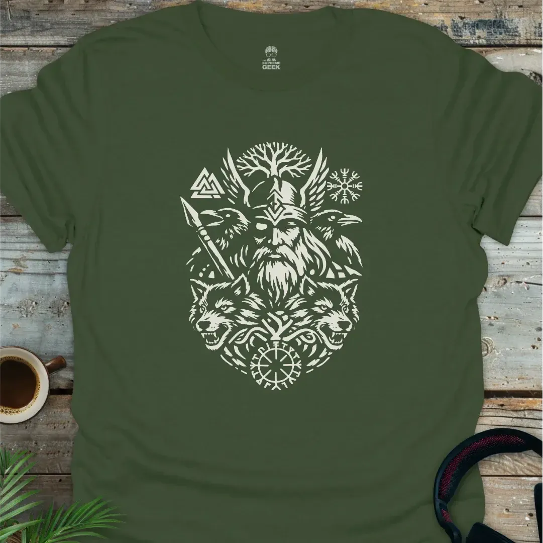 Odin And The Creatures Of Myth - Geek T-Shirt - Military Green