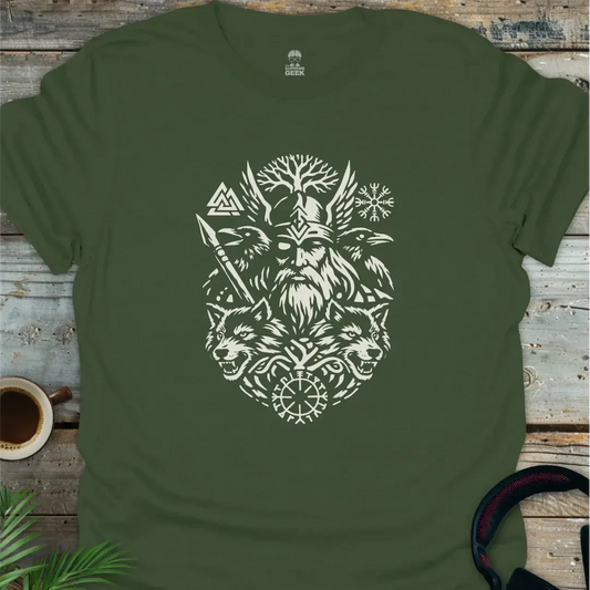 Odin And The Creatures Of Myth - Geek T-Shirt - Military Green