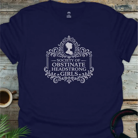 Jane Austen - Society of Obstinate Headstrong Girls - Literary Geek T-Shirt - Navy