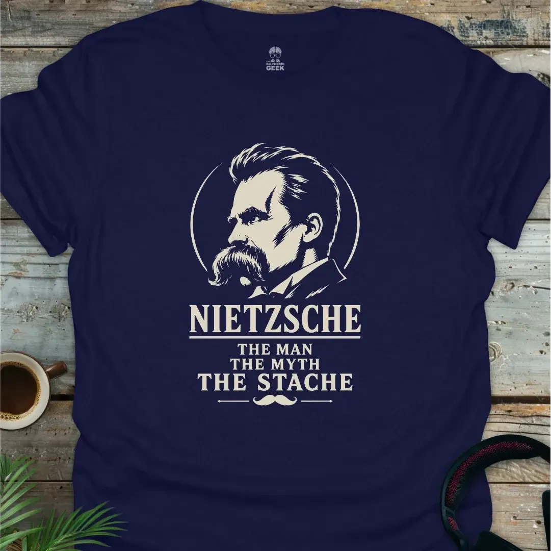 Nietzsche The Stache - Geek T-Shirt - Navy