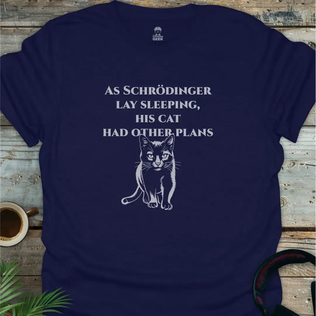 As Schrödinger Lay Sleeping - Geek T-Shirt - Navy