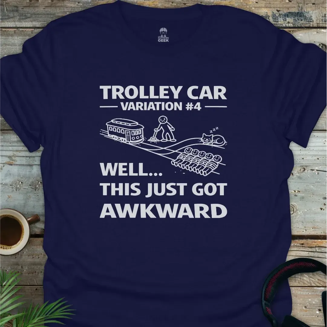 Trolley Car Problem - Geek T-Shirt - Navy