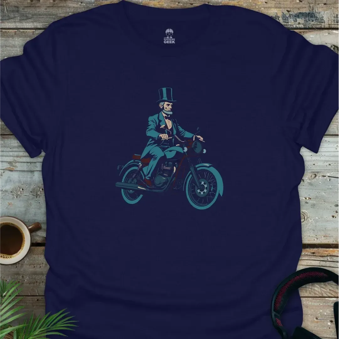 Abe Rides Again - Geek T-Shirt - Navy