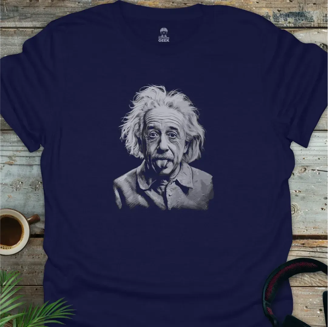 Einstein Sticking Tongue Out - Geek T-Shirt - Navy