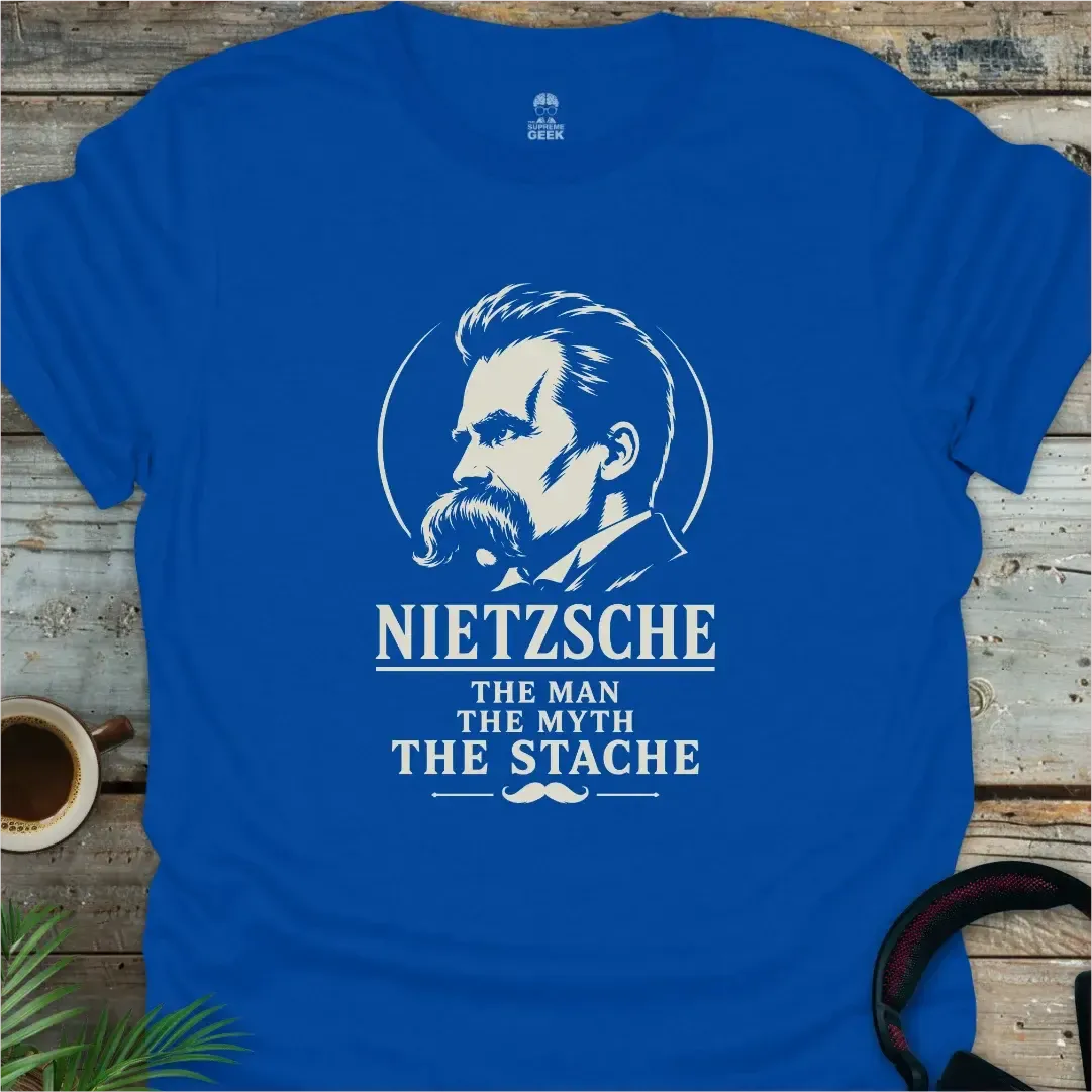 Nietzsche The Stache - Geek T-Shirt - Royal