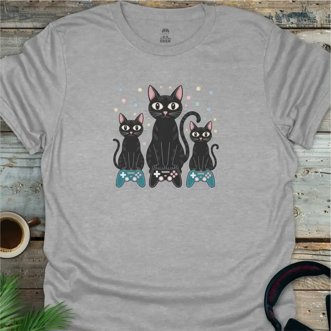 Gaming Gangster Kitties - Geek T-Shirt - Sport Grey