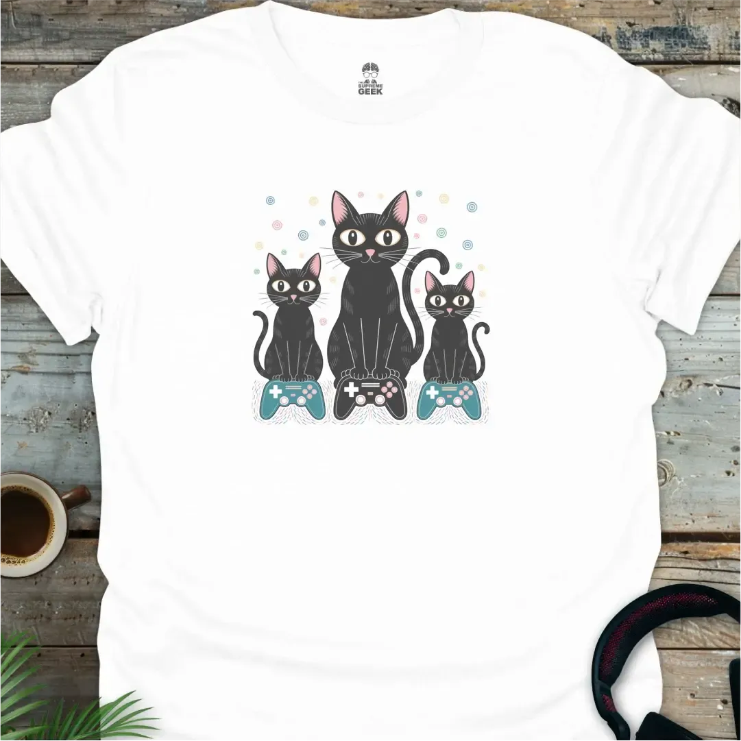 Gaming Gangster Kitties - Geek T-Shirt - White