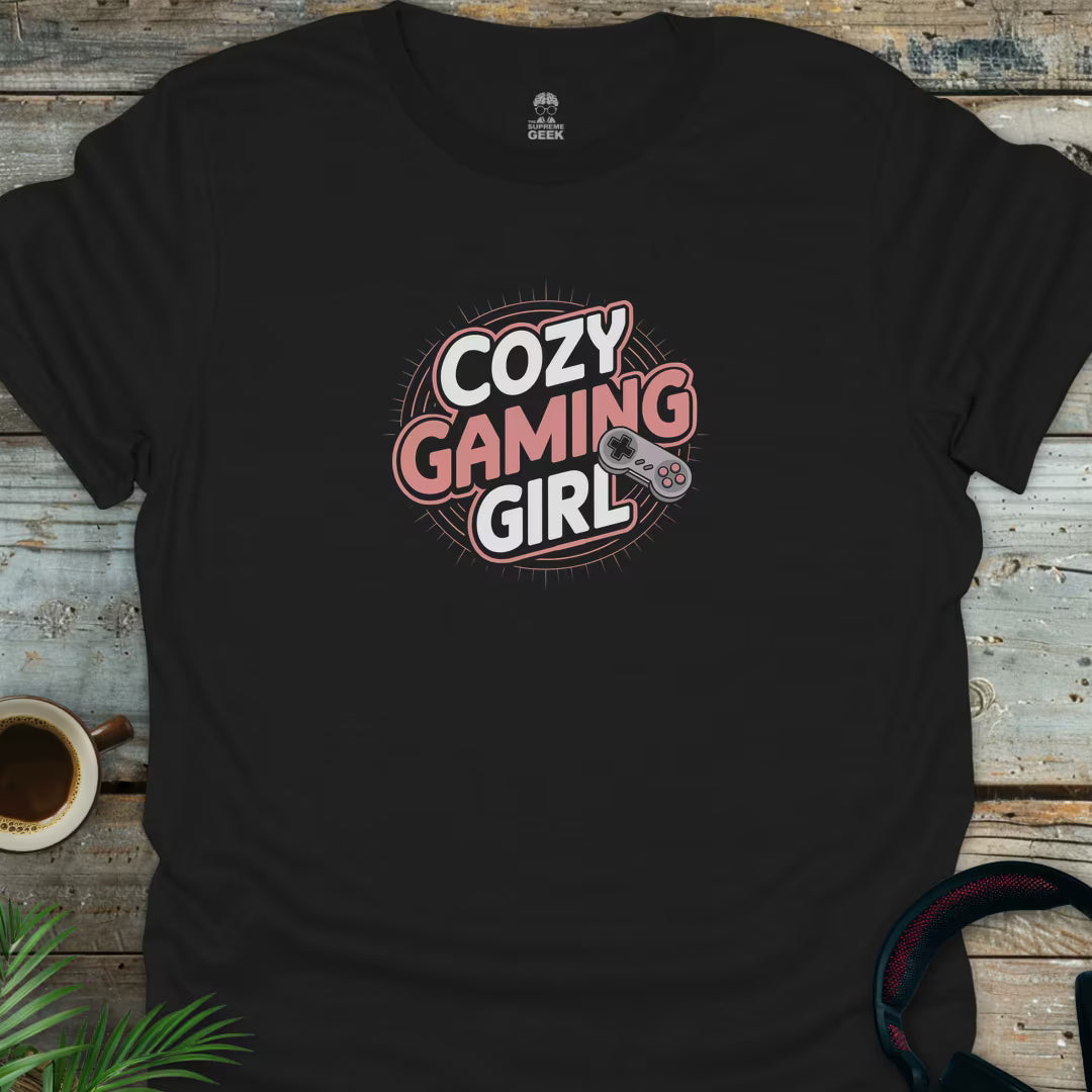 Cozy Gaming Girl - Geek T-Shirt - Black