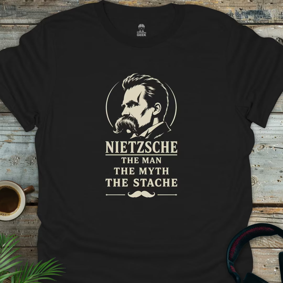 Nietzsche The Stache - Geek T-Shirt - Black