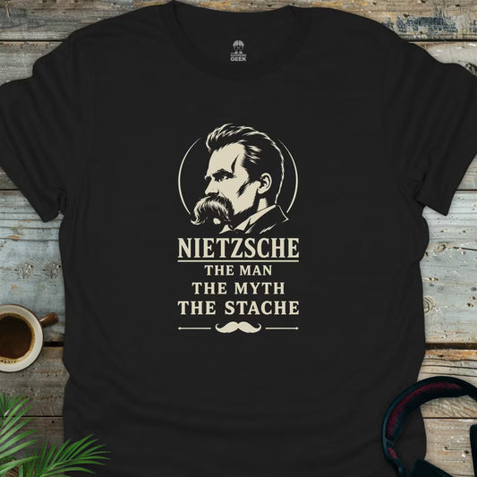 Nietzsche The Stache - Geek T-Shirt - Black