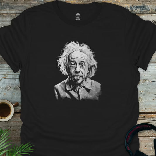 Einstein Sticking Tongue Out - Geek T-Shirt - Black
