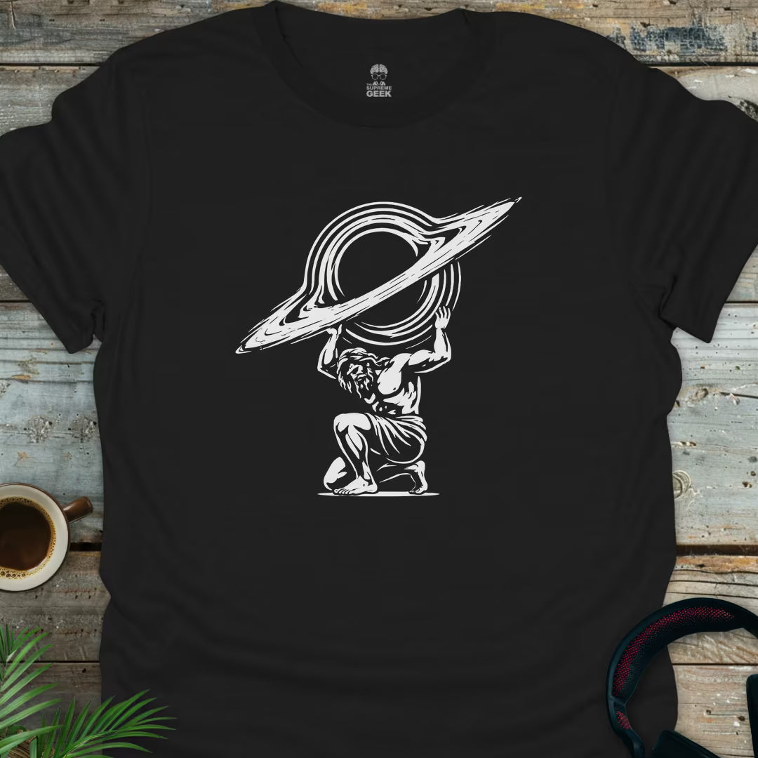 Atlas With Blackhole - Geek T-Shirt - Black